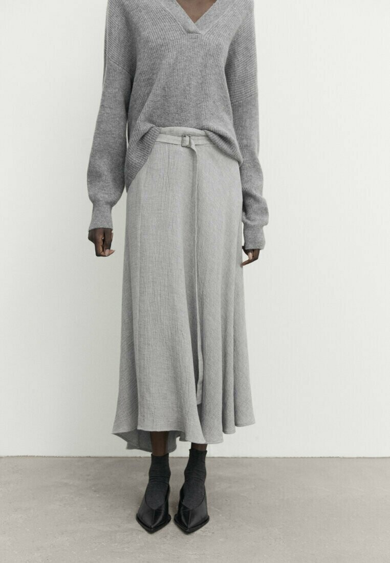 

Юбка длинная With Belt Massimo Dutti, цвет light grey