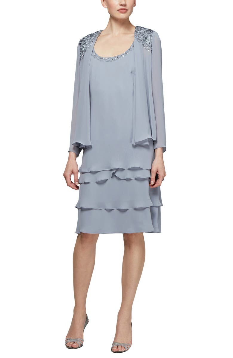 

Многоуровневое шифоновое коктейльное платье SLNY с жакетом SL FASHIONS