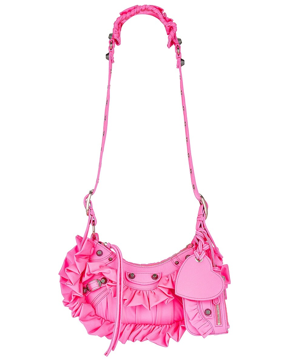 

Сумка через плечо Balenciaga XS Le Cagole Ruffle, цвет Shocking Pink