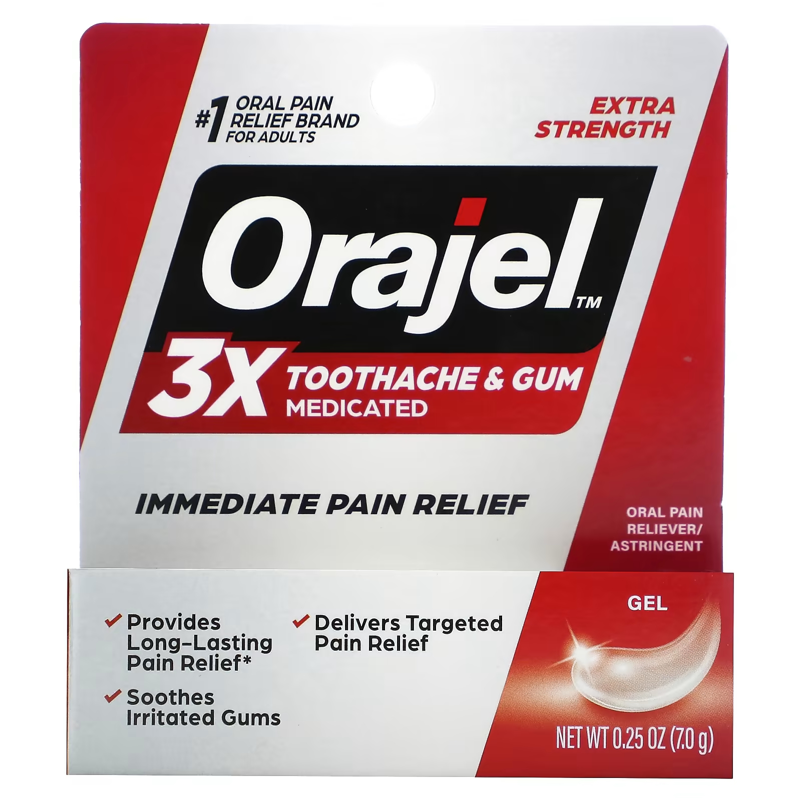 Гель от зубной боли Orajel 3X Medicated повышенной прочности, 7 г orajel мгновенный обезболивающий гель 4 кратное лекарство от зубной боли и десен 7 г 0 25 унции