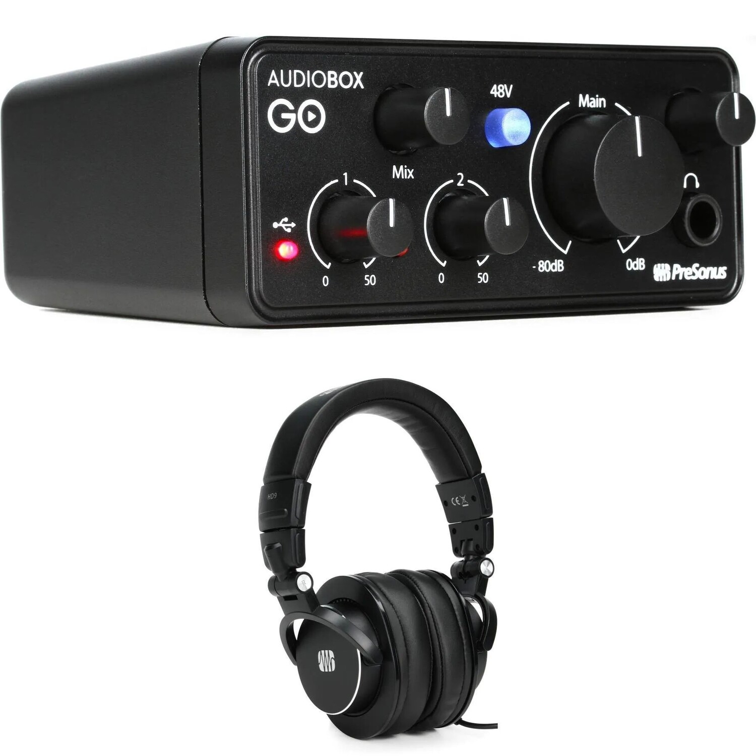 

Новый аудиоинтерфейс PreSonus AudioBox Go 2x2 USB-C и наушники
