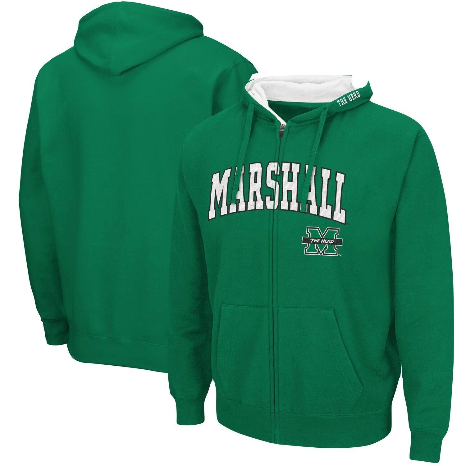 

Мужская толстовка с молнией во всю длину Colosseum Kelly Green Marshall Thundering Herd Arch & Logo 3.0
