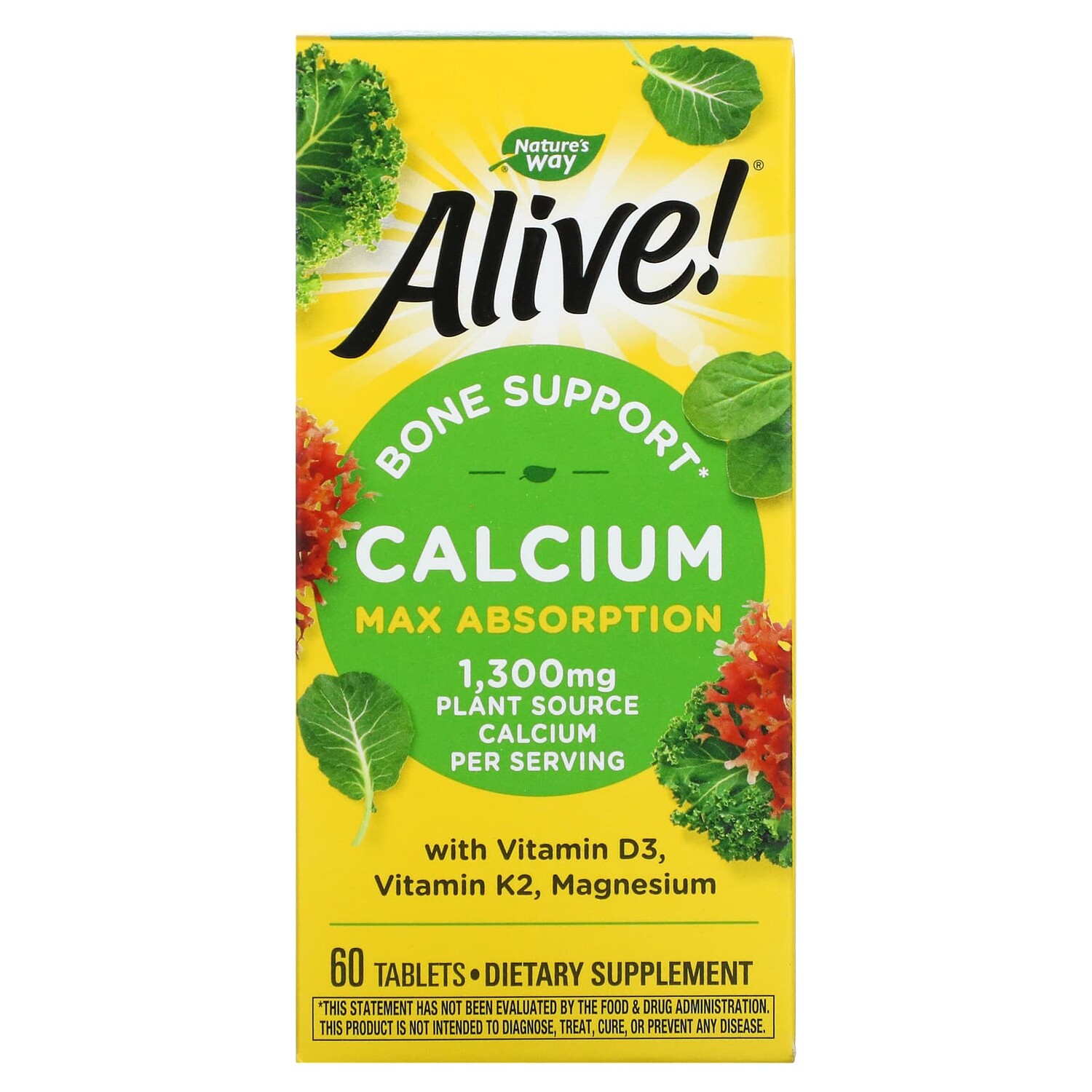 

Alive!, кальций, максимальное усвоение, 325 мг, 60 таблеток, Nature's Way