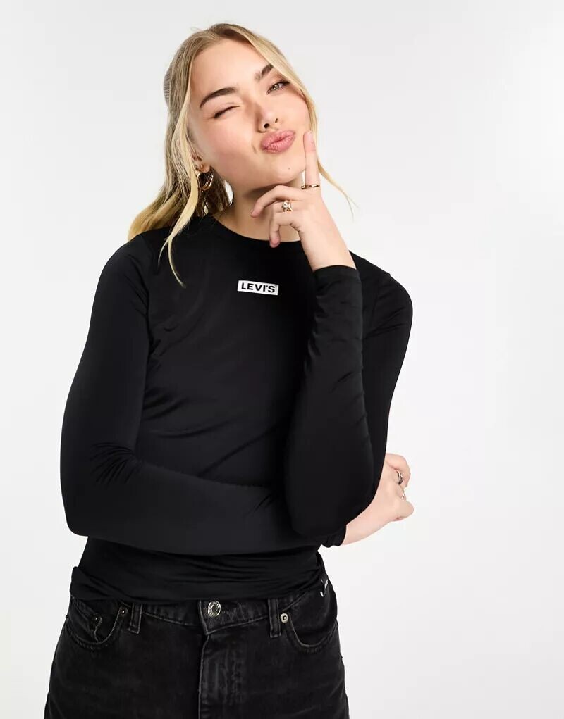 

Черная узкая рубашка с длинными рукавами и логотипом Boxtab Levi's