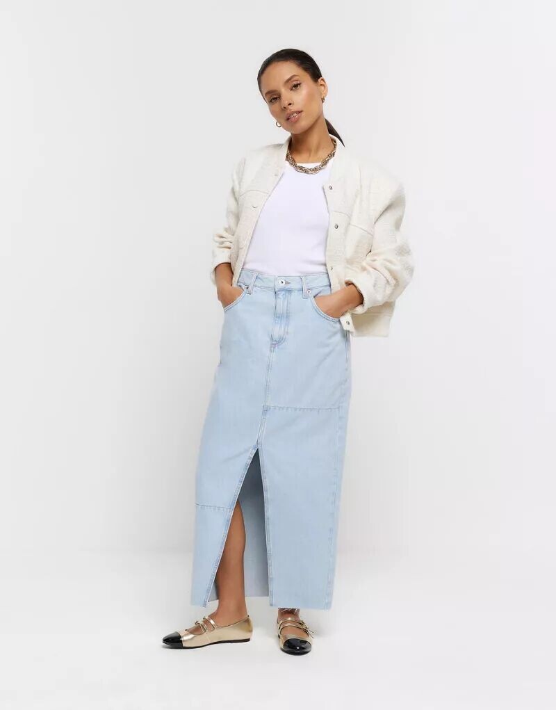 

Джинсовая юбка макси со швами River Island - светлая