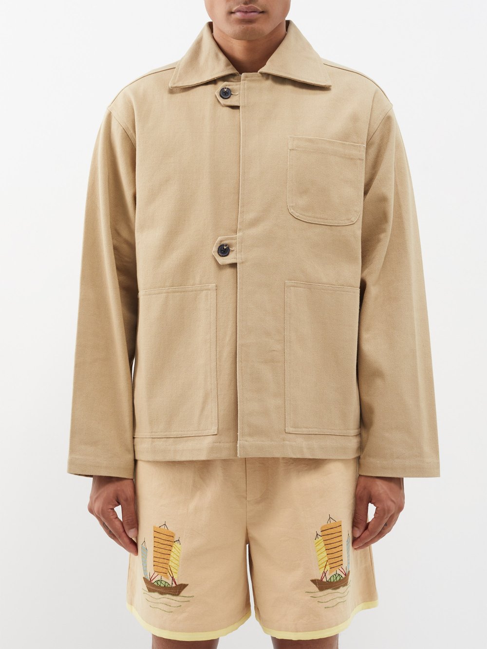 цена Куртка из хлопкового твила с вышитым логотипом Bode, бежевый