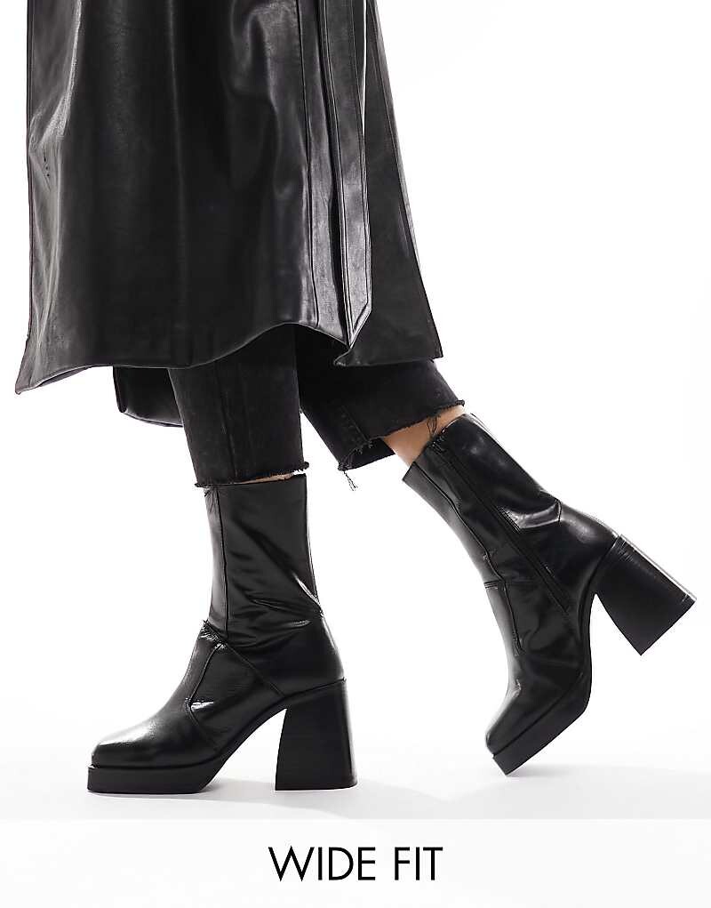 ASOS DESIGN Wide Fit – Rover – Черные кожаные ботильоны на высоком каблуке