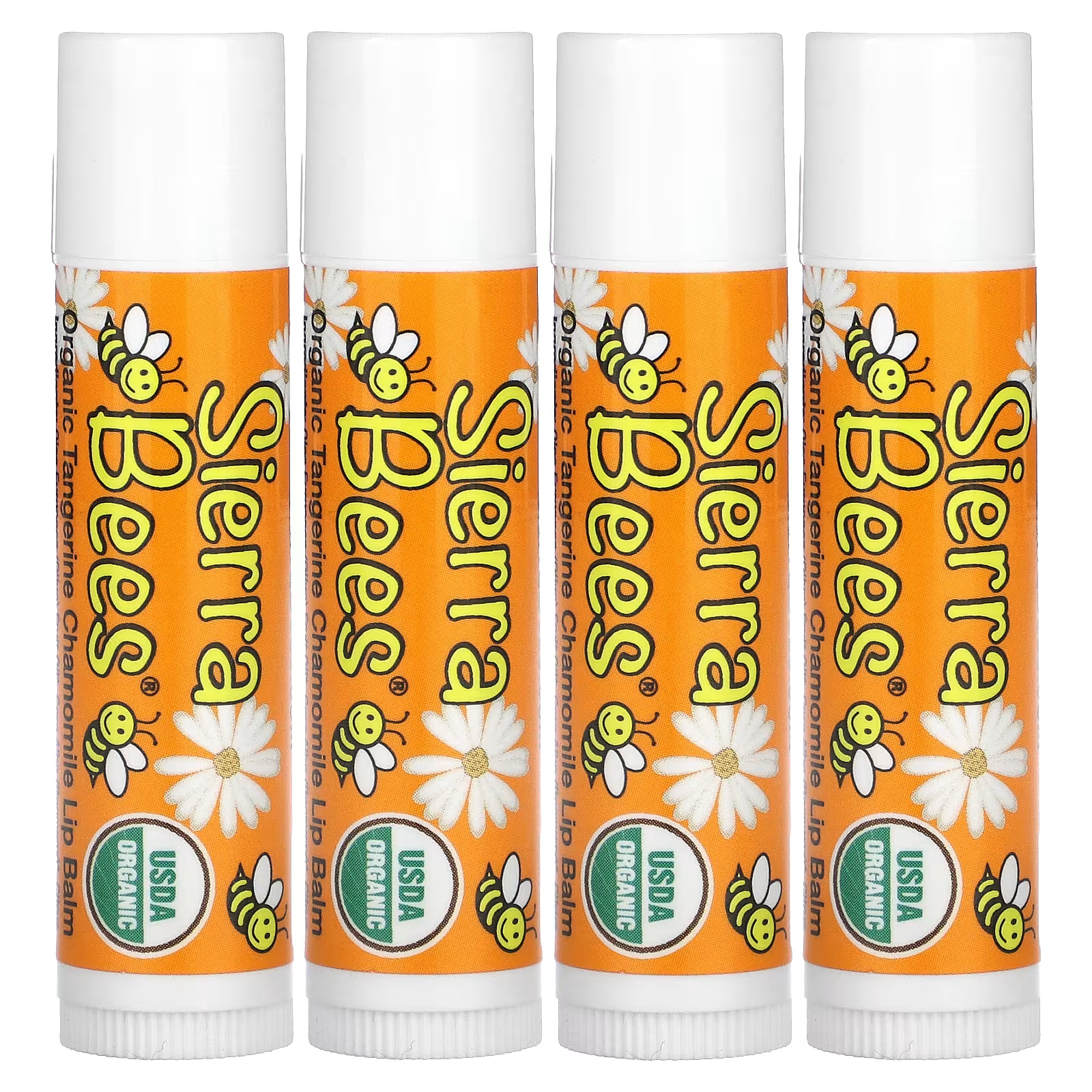 цена Органические бальзамы для губ Sierra Bees «Мандарин и ромашка», 4 упаковки по 0,15 унции (4,25 г) каждая