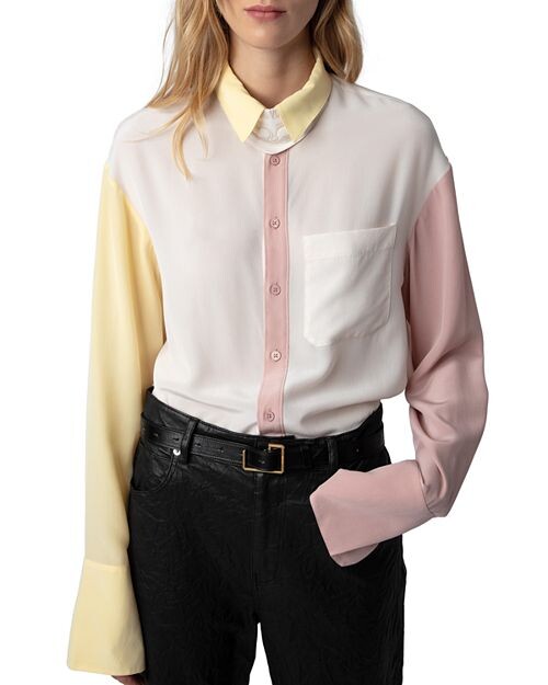 

Шелковая рубашка Tyrone с цветными блоками Zadig & Voltaire, цвет Pink