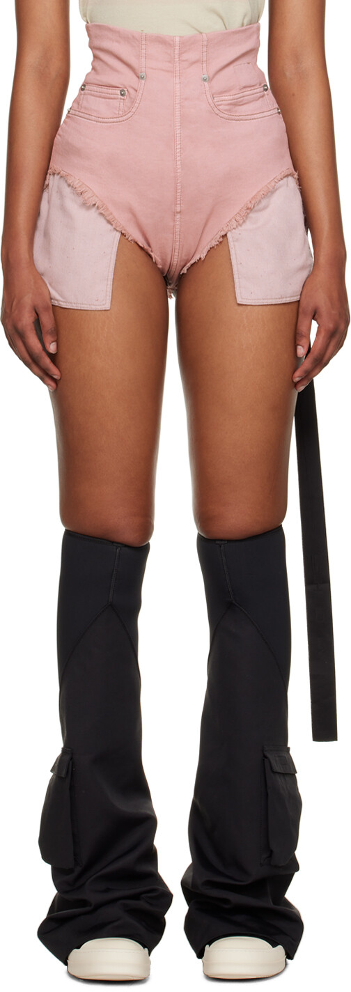 

Розовые джинсовые шорты со вставками Rick Owens Drkshdw