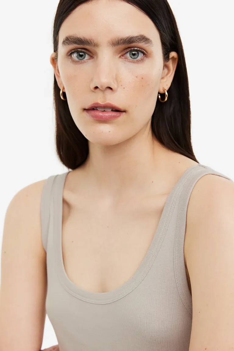 

Топ на бретелях из хлопка пима H&M, бежевый