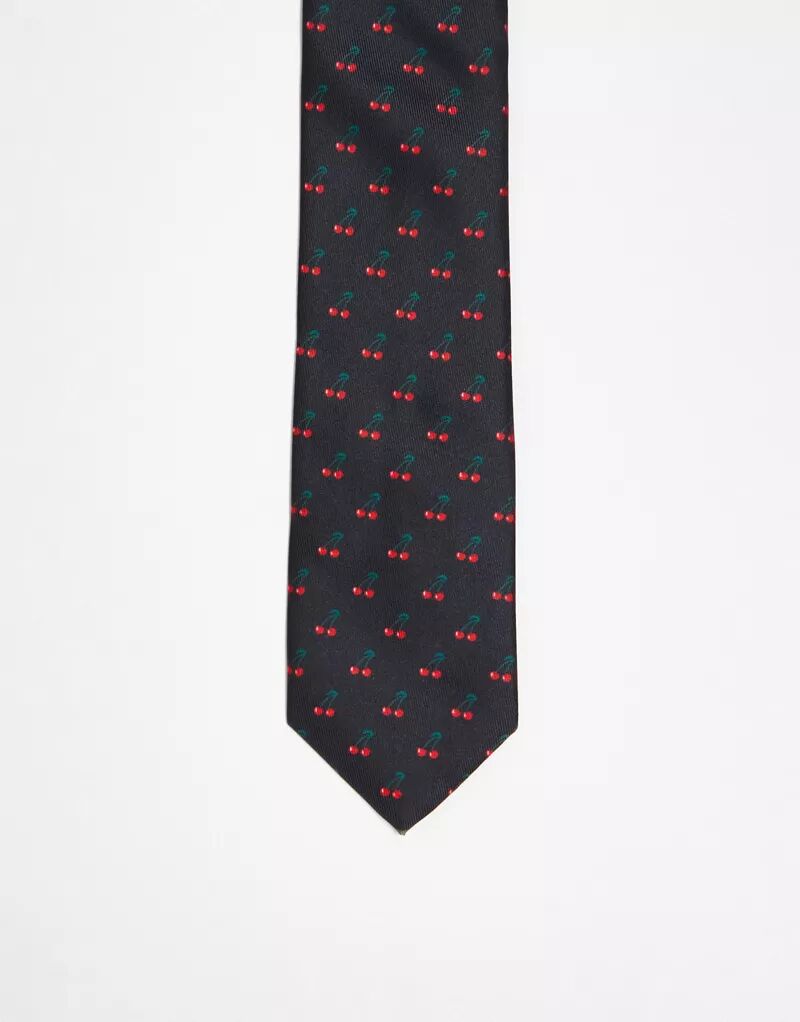 Черный классический галстук с вишневым принтом ASOS