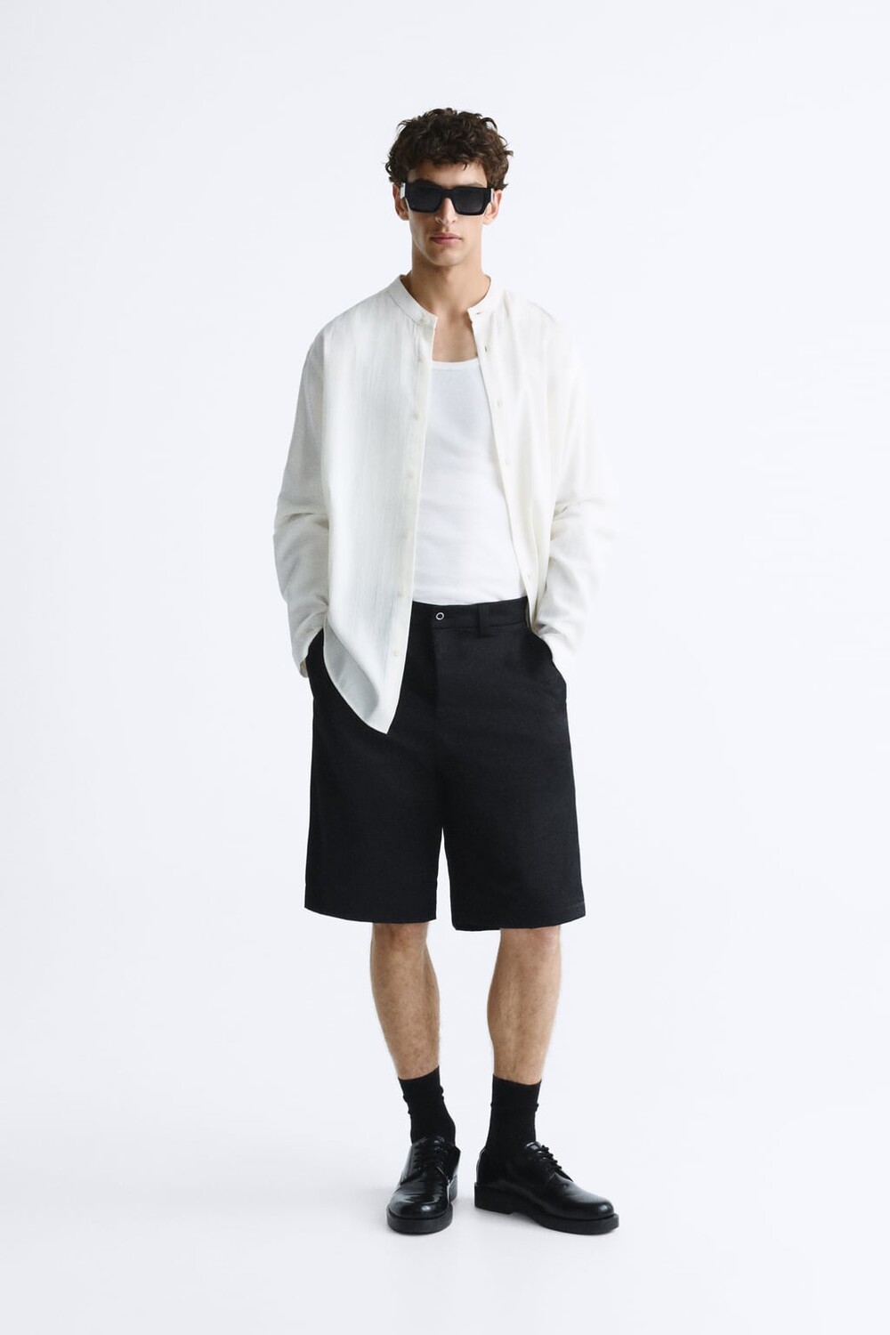 

Рубашка из хлопка - вискозы ZARA, белый