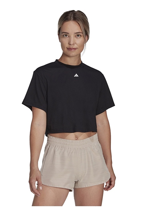 Простая черная женская футболка с круглым вырезом Adidas