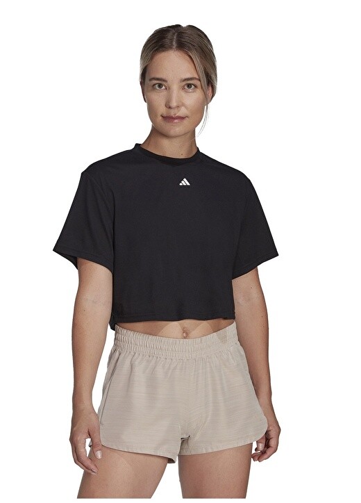 

Простая черная женская футболка с круглым вырезом Adidas