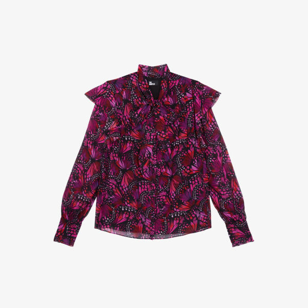 

Тканый топ с цветочным принтом и завязками на шее The Kooples, розовый
