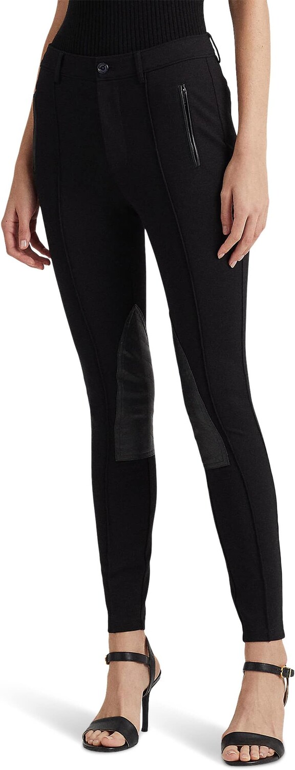 

Брюки Ponte Jodhpur с отделкой из искусственной кожи LAUREN Ralph Lauren, черный
