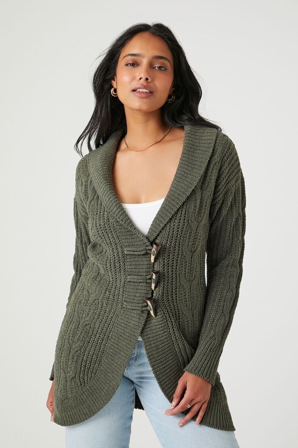 

Кардиган из синели Forever 21, оливковый