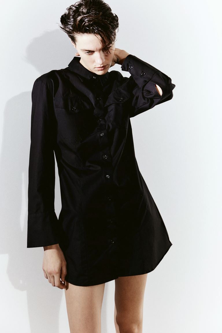 Приталенное платье-блузка H&M, черный платье короткое с принтом на пуговицах и с ремешком m розовый