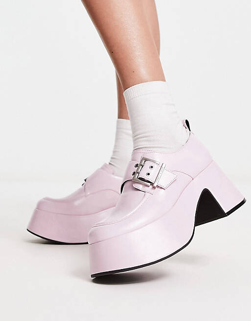 

Розовые лоферы на платформе с пряжкой Charles & Keith, Розовый