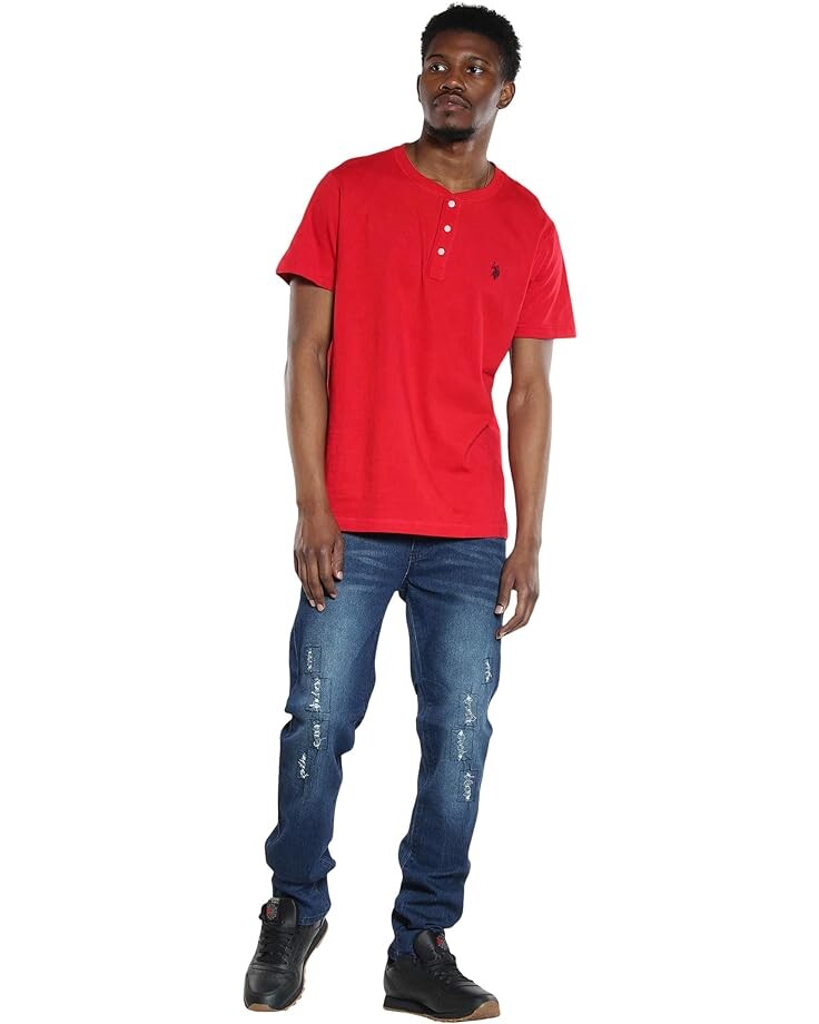 

Рубашка U.S. POLO ASSN. Short Sleeve Small Pony Solid Henley Knit Shirt, цвет Engine Red