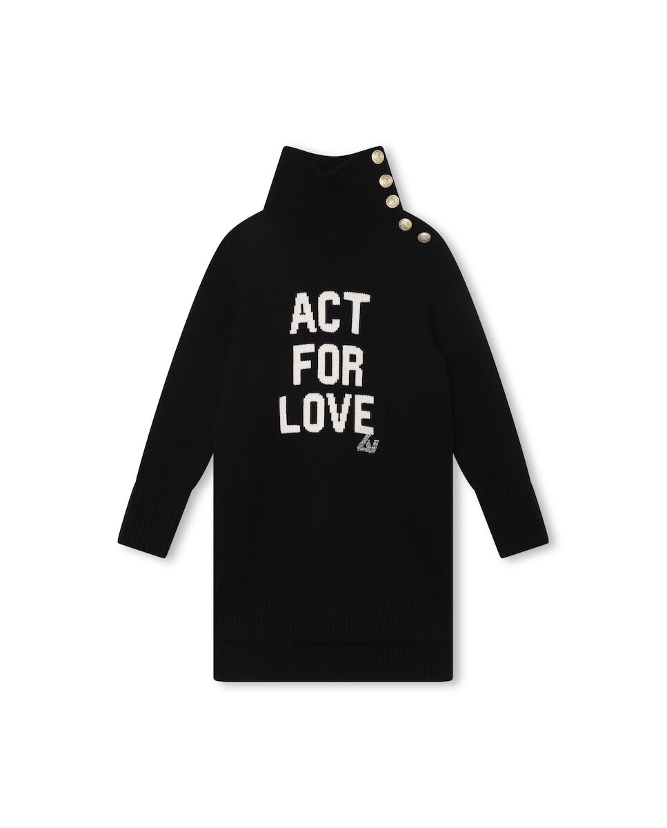 

Платье для девочки с вырезом спереди и высоким воротником Zadig & Voltaire, черный