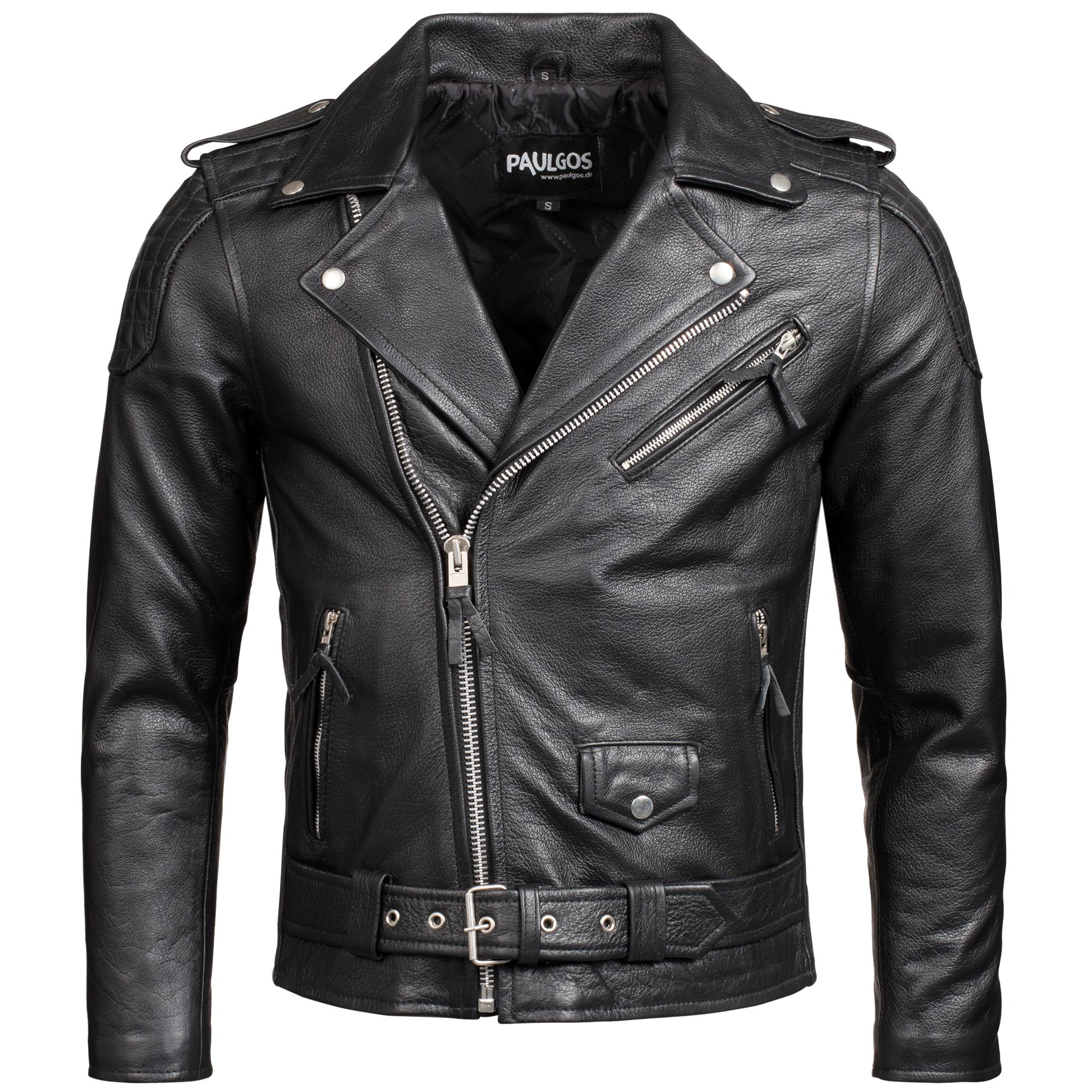 Кожаная куртка PAULGOS Biker Motorradjacke Echtleder, черный куртка кожаная zara leather biker черный