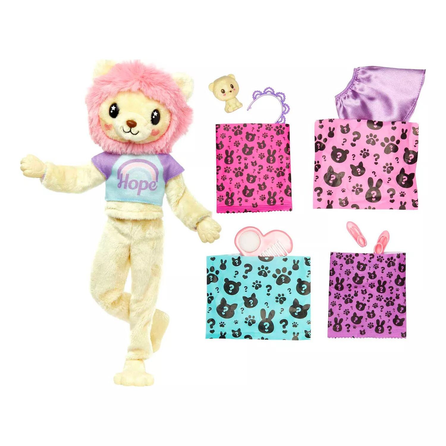 

Футболка Barbie Cutie Reveal Lion «Hope», светлые волосы с фиолетовыми полосками, карие глаза, кукла Барби и аксессуары Barbie