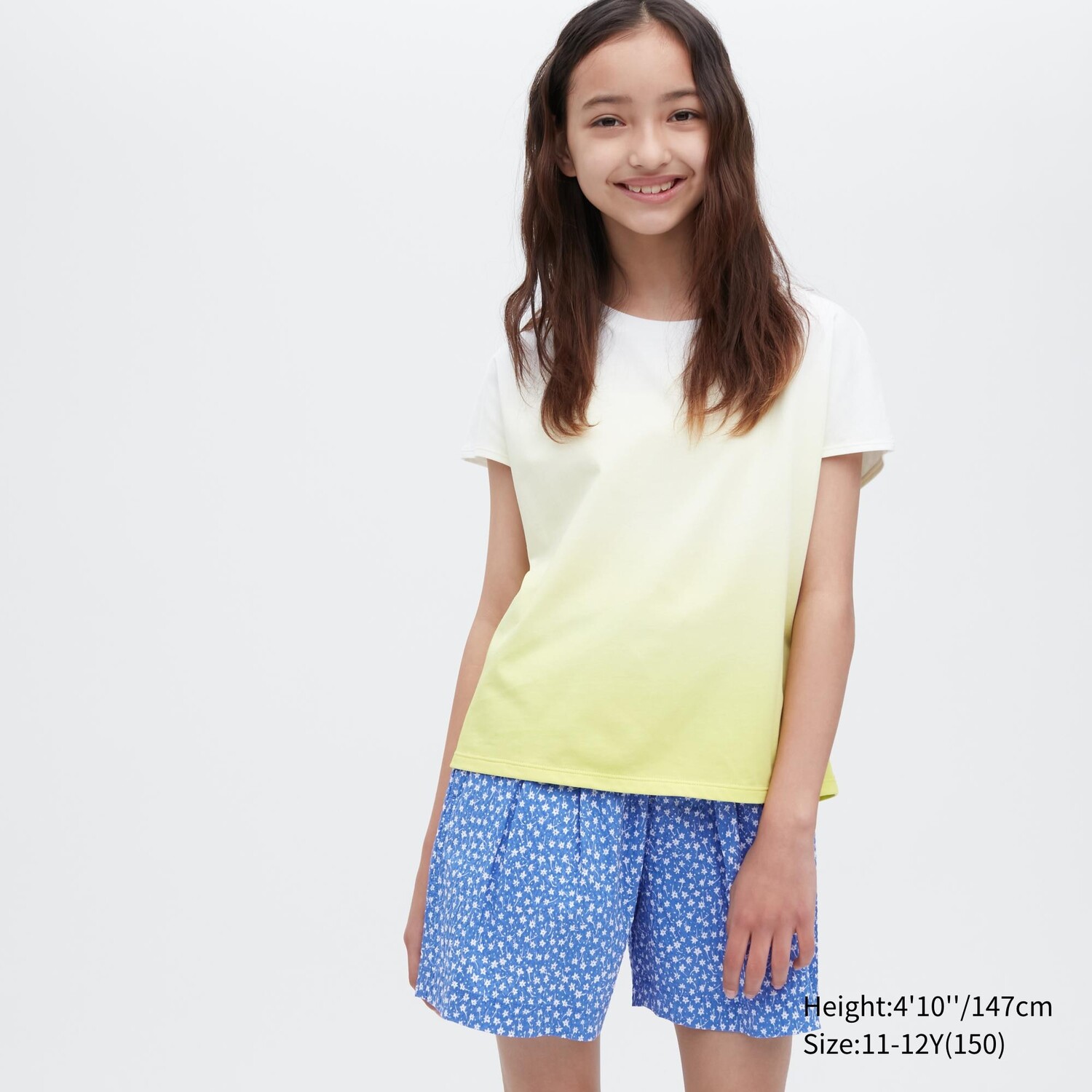 

Легкие шорты из жатого хлопка для девочек с цветочным принтом Uniqlo, синий