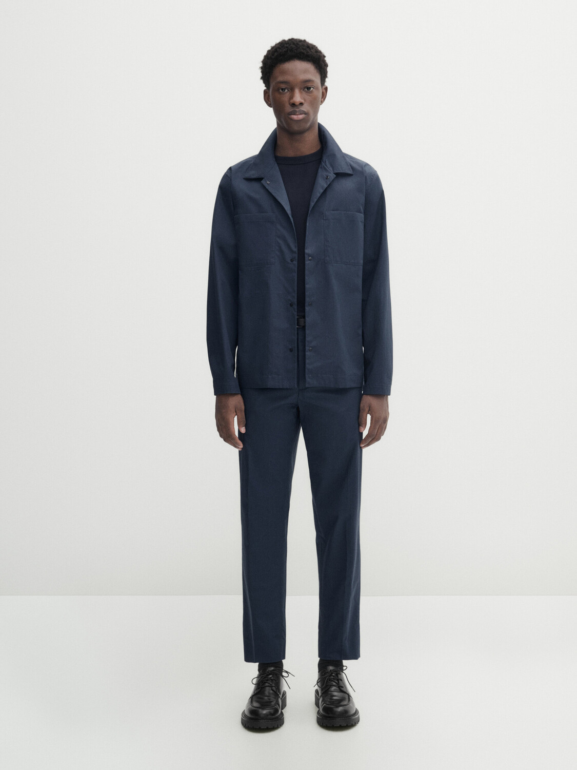 

Широкие брюки из поплин Massimo Dutti, блеклый бензиново-синий