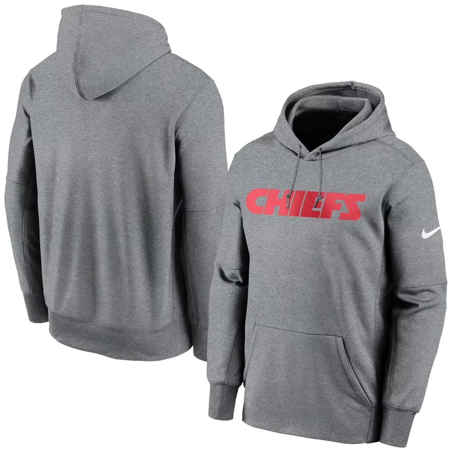 

Мужской темно-серый пуловер с капюшоном Kansas City Chiefs Wordmark Therma Performance Nike