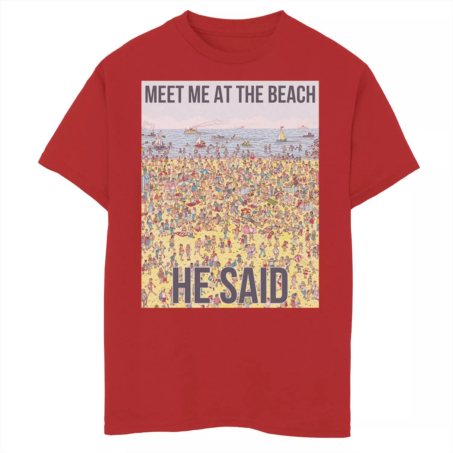 Футболка с рисунком для мальчиков 8–20 лет, где Уолдо встретит меня на пляже, он сказал Licensed Character, красный