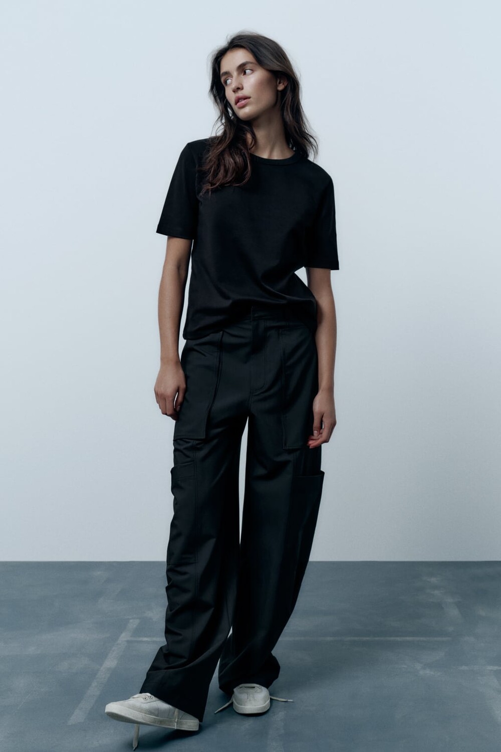 

Хлопковая футболка интерлок ZARA, черный