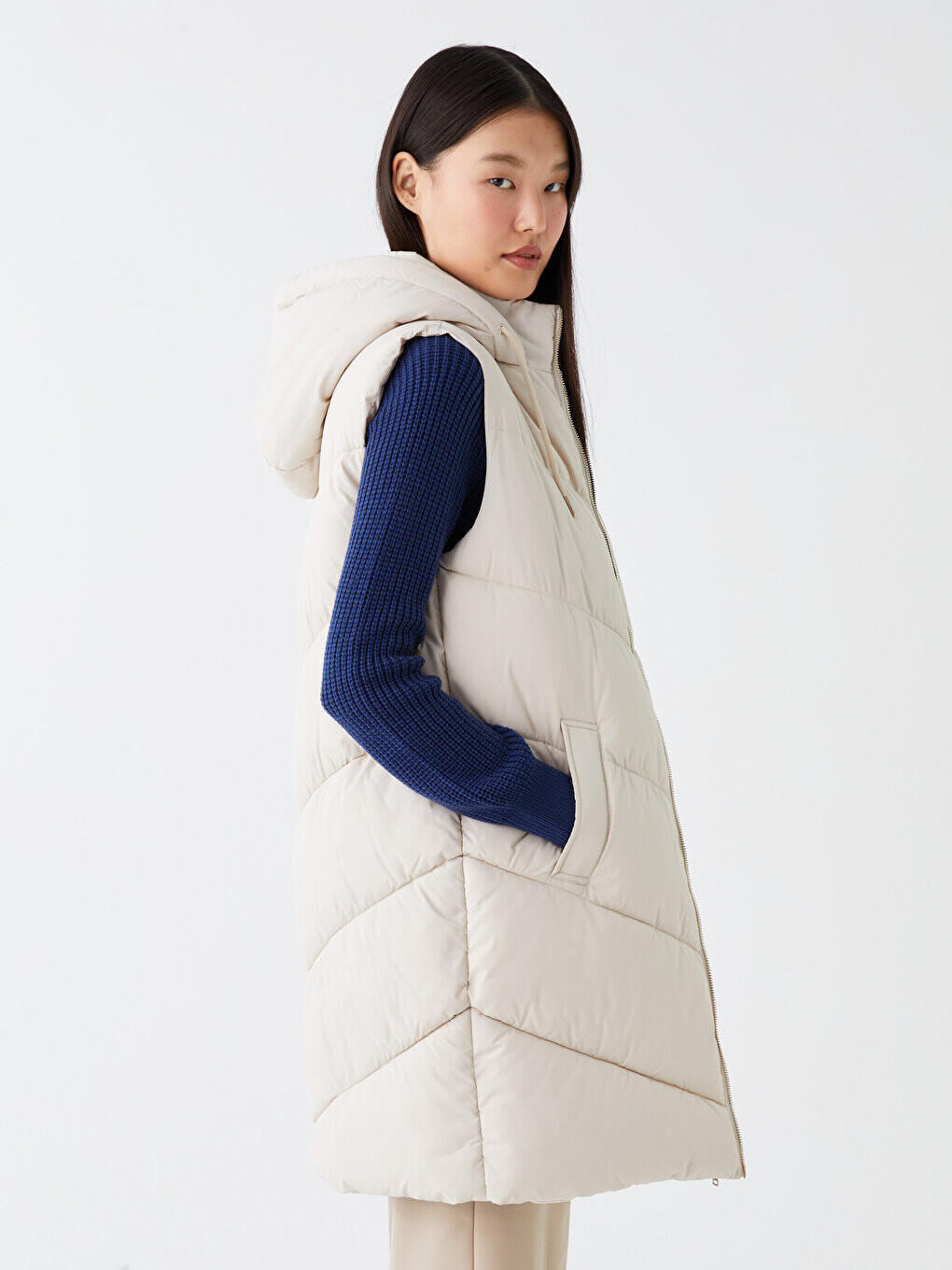 

Женский однотонный пуховик с капюшоном LCW Modest, цвет камня