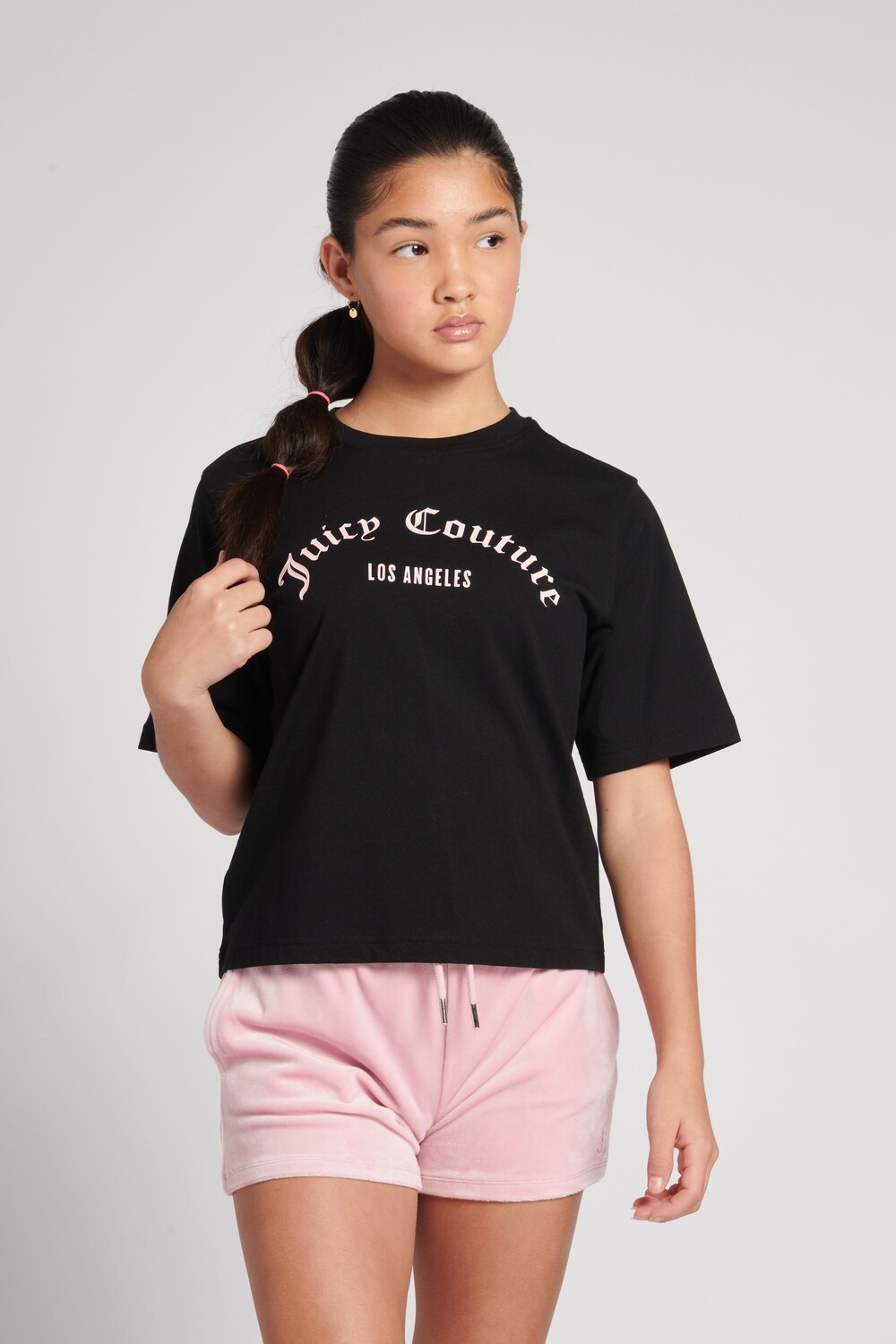 

Черная футболка для девочек свободного кроя с короткими рукавами Juicy Couture, черный