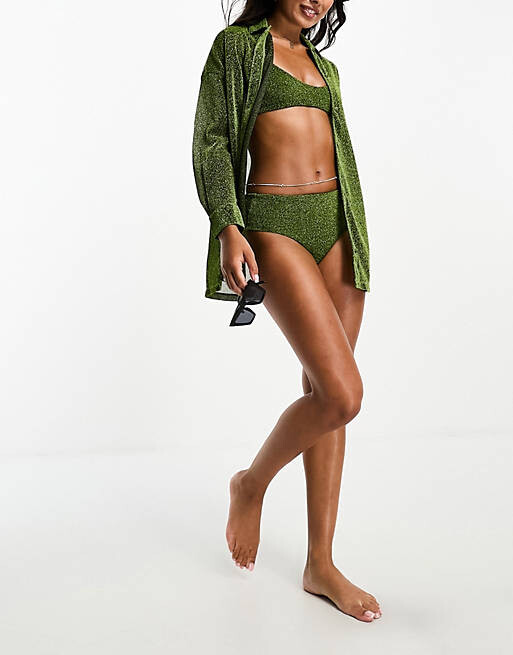 

Зеленая пляжная рубашка с блестками ASOS DESIGN