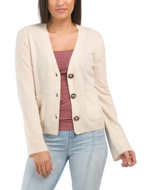 

Кашемировый кардиган крючком на спине Brodie Cashmere, белый