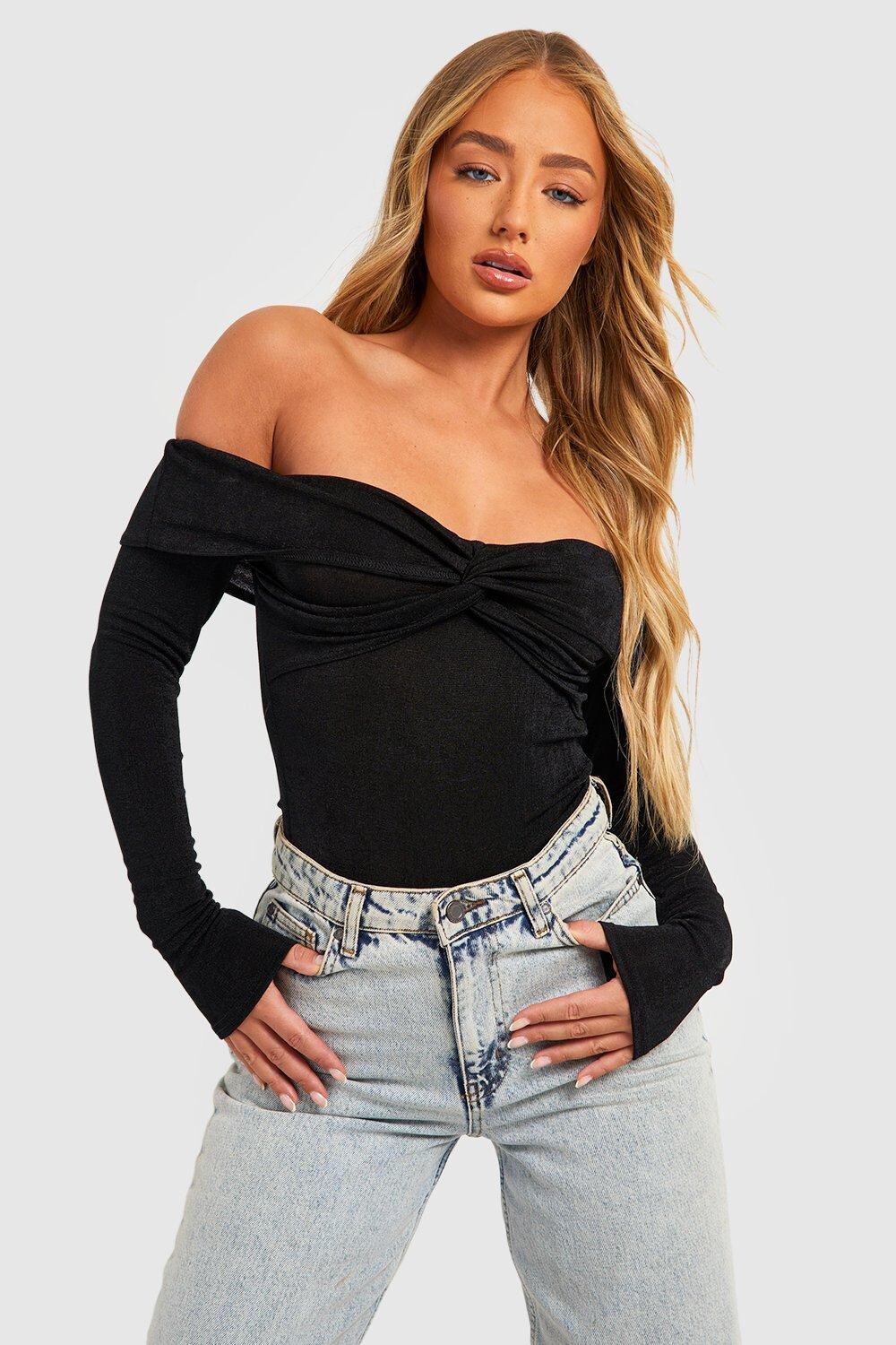 

Боди с открытыми плечами Boohoo, черный