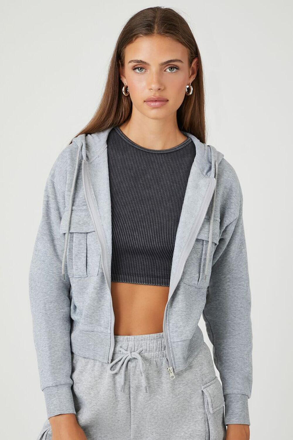 

Укороченная флисовая толстовка на молнии Forever 21, серый
