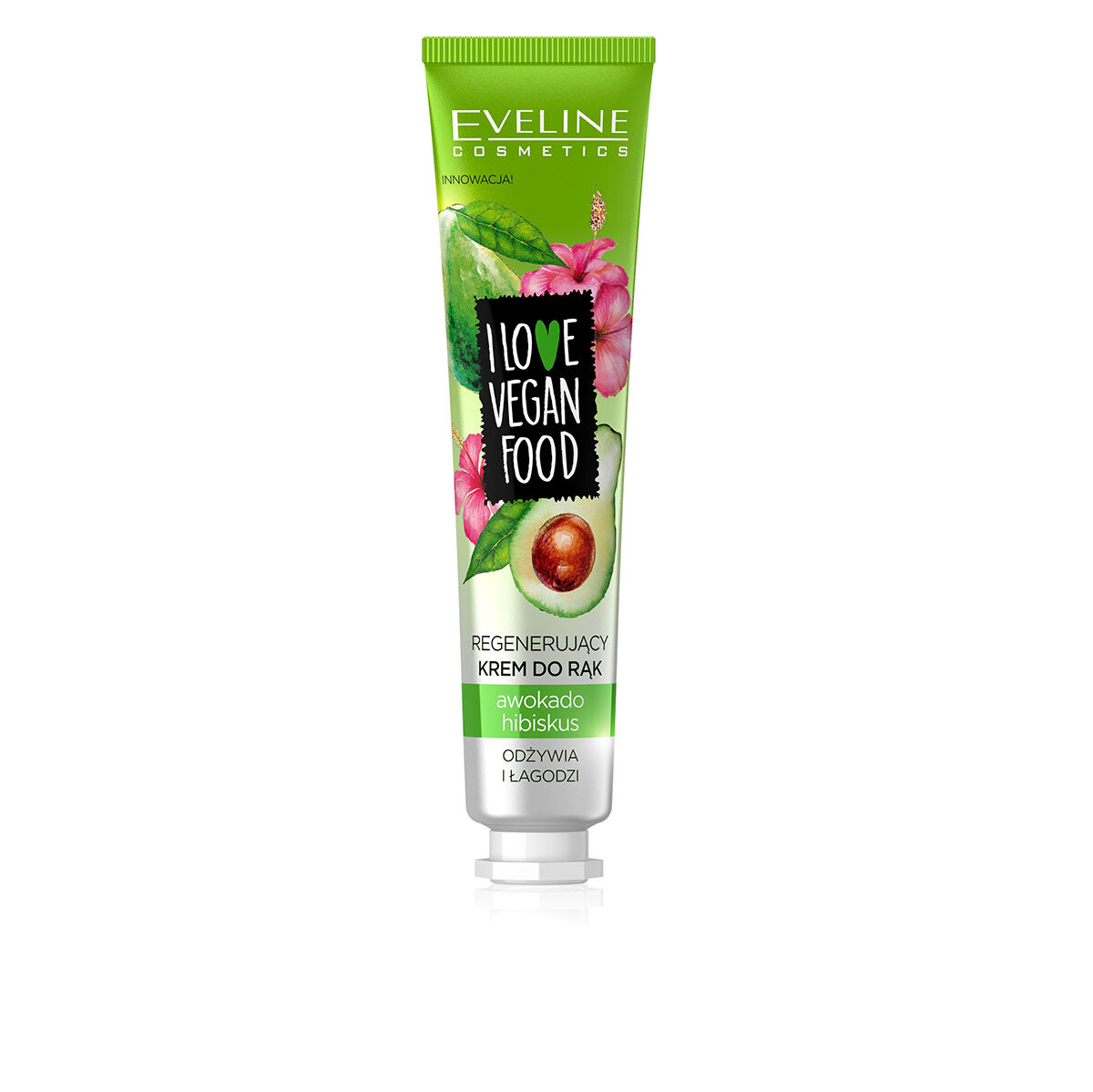 

Eveline Cosmetics, I Love Vegan Food, регенерирующий крем для рук с авокадо и гибискусом, 50 мл