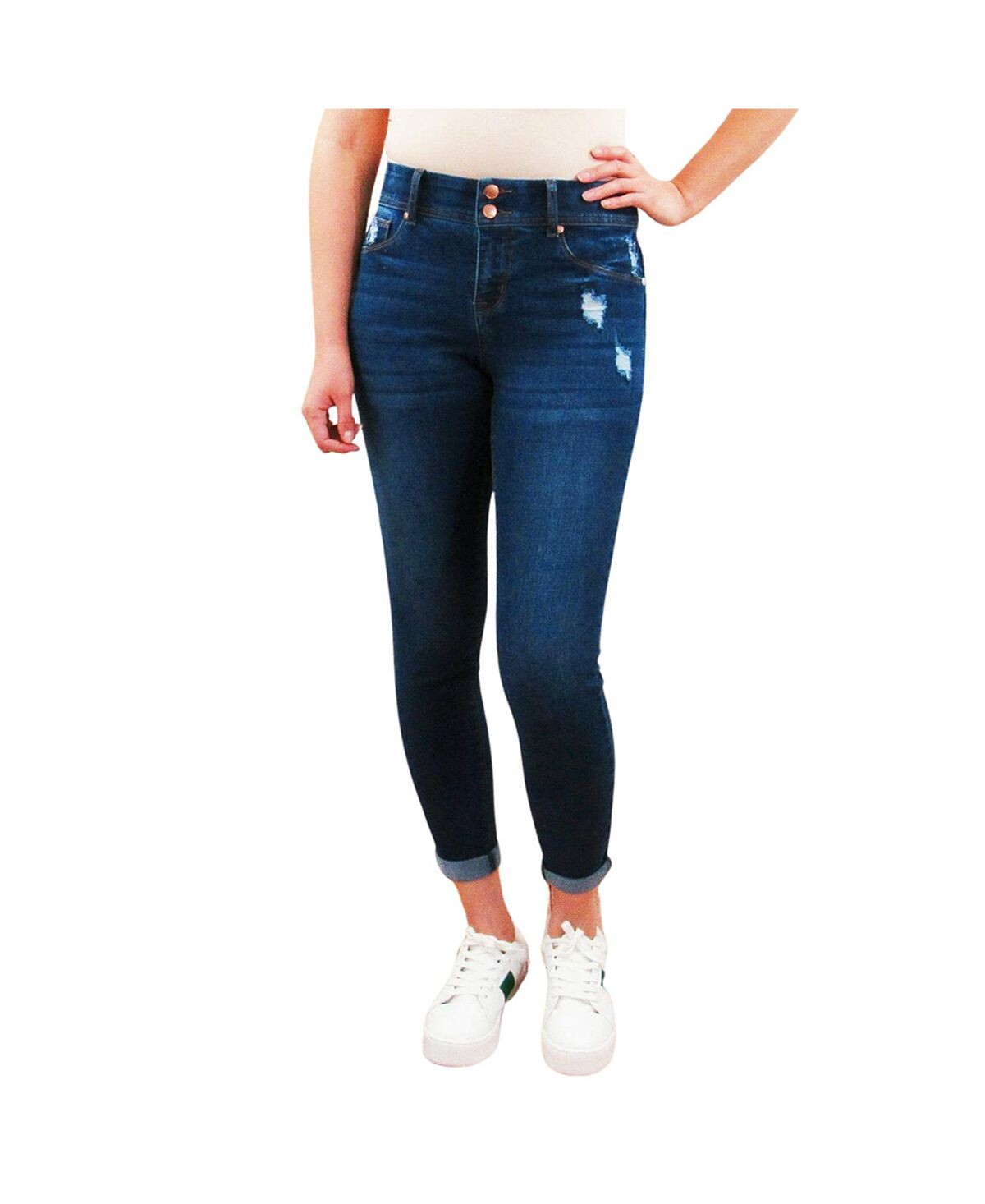 

Темные джинсы скинни с подвернутыми манжетами Tummy Control Destructed Indigo Poppy