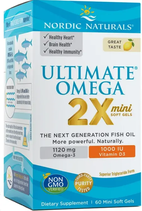 

Nordic Naturals Ultimate Omega 2 x Mini z Witaminą D3 1120 mg Lemon омега-3 жирные кислоты с витамином D3 и K2, 60 шт.