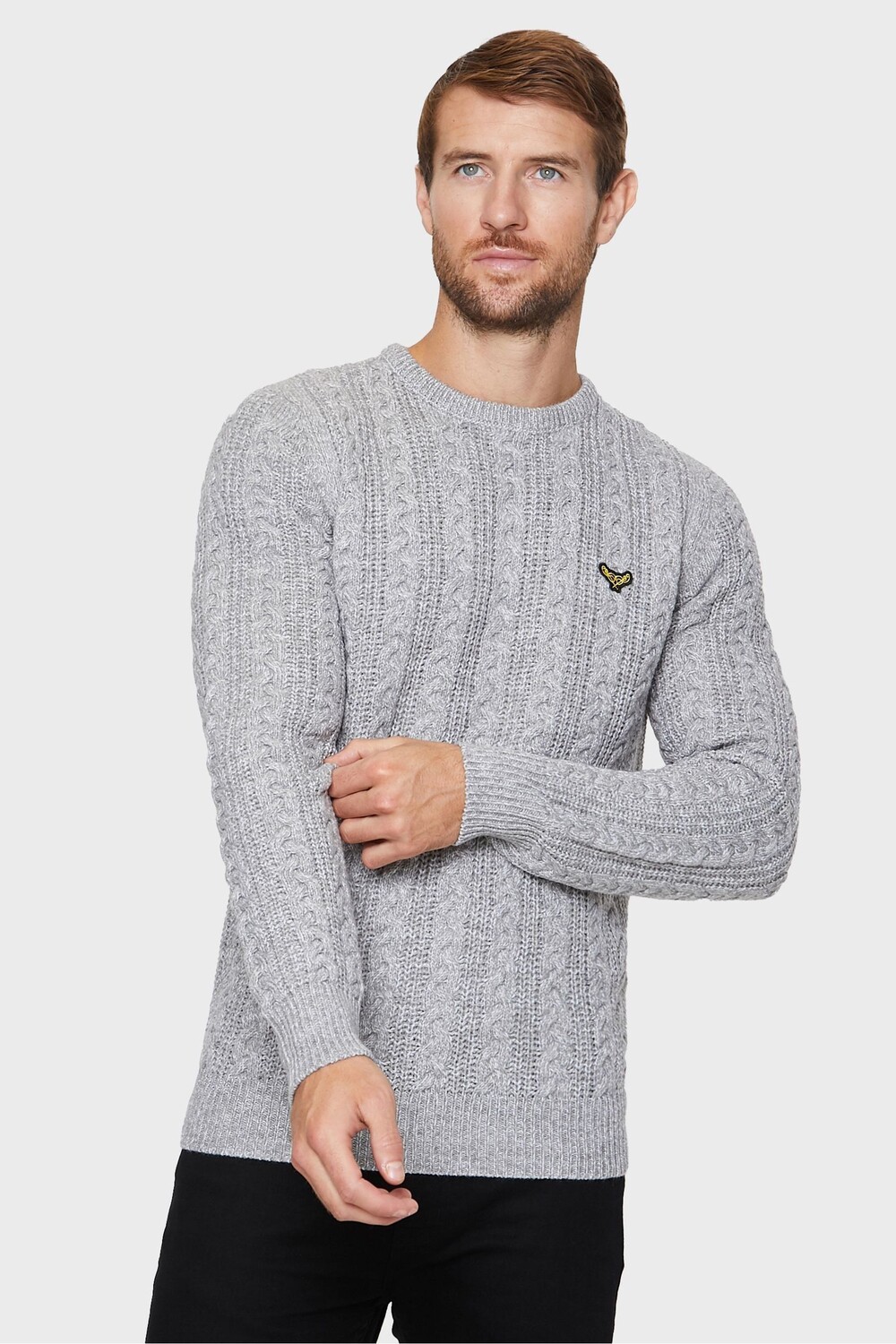 

С круглым вырезом и косой вязкой Threadbare, серый