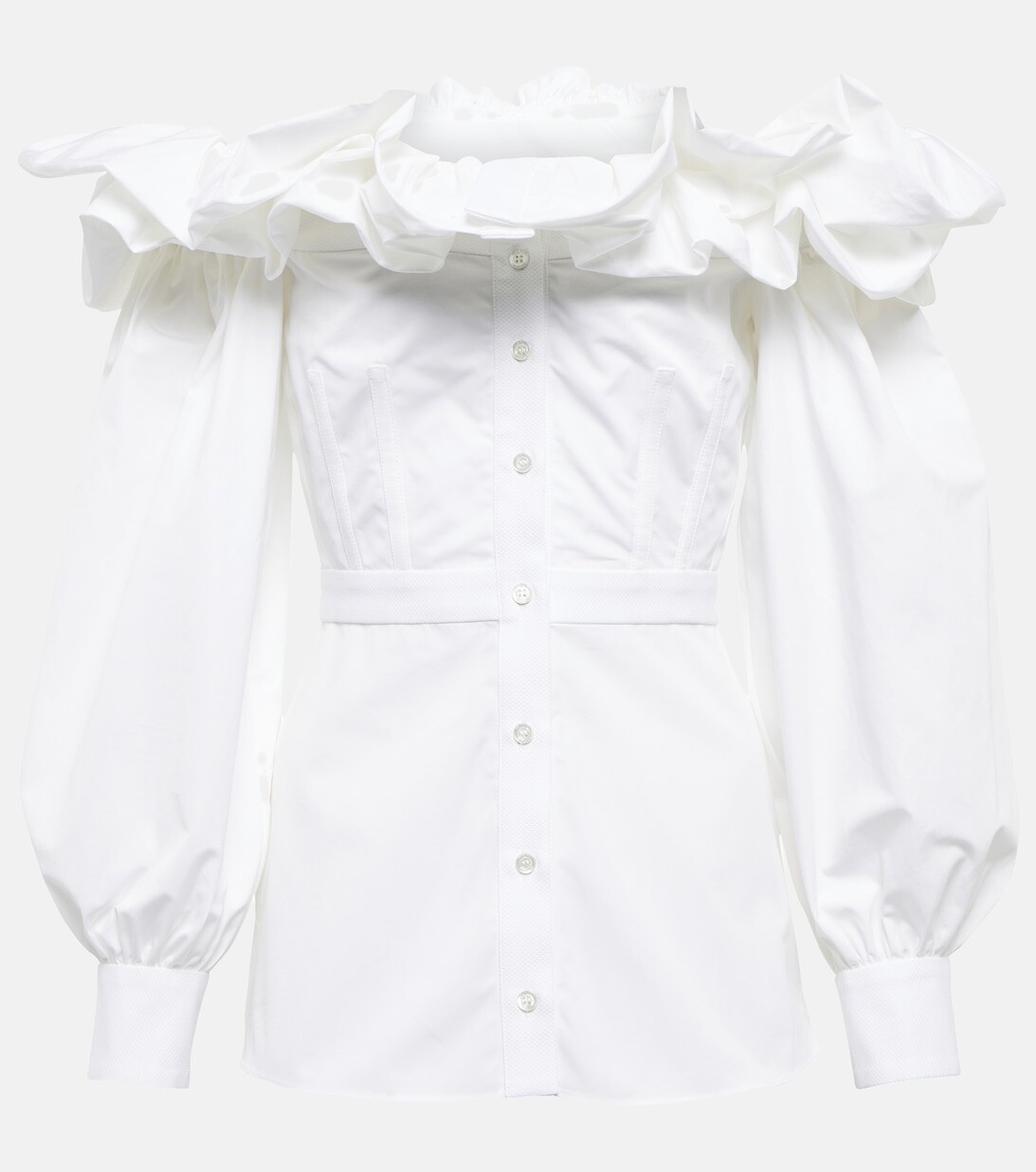 

Топ из хлопкового поплина с оборками и открытыми плечами ALEXANDER MCQUEEN, белый