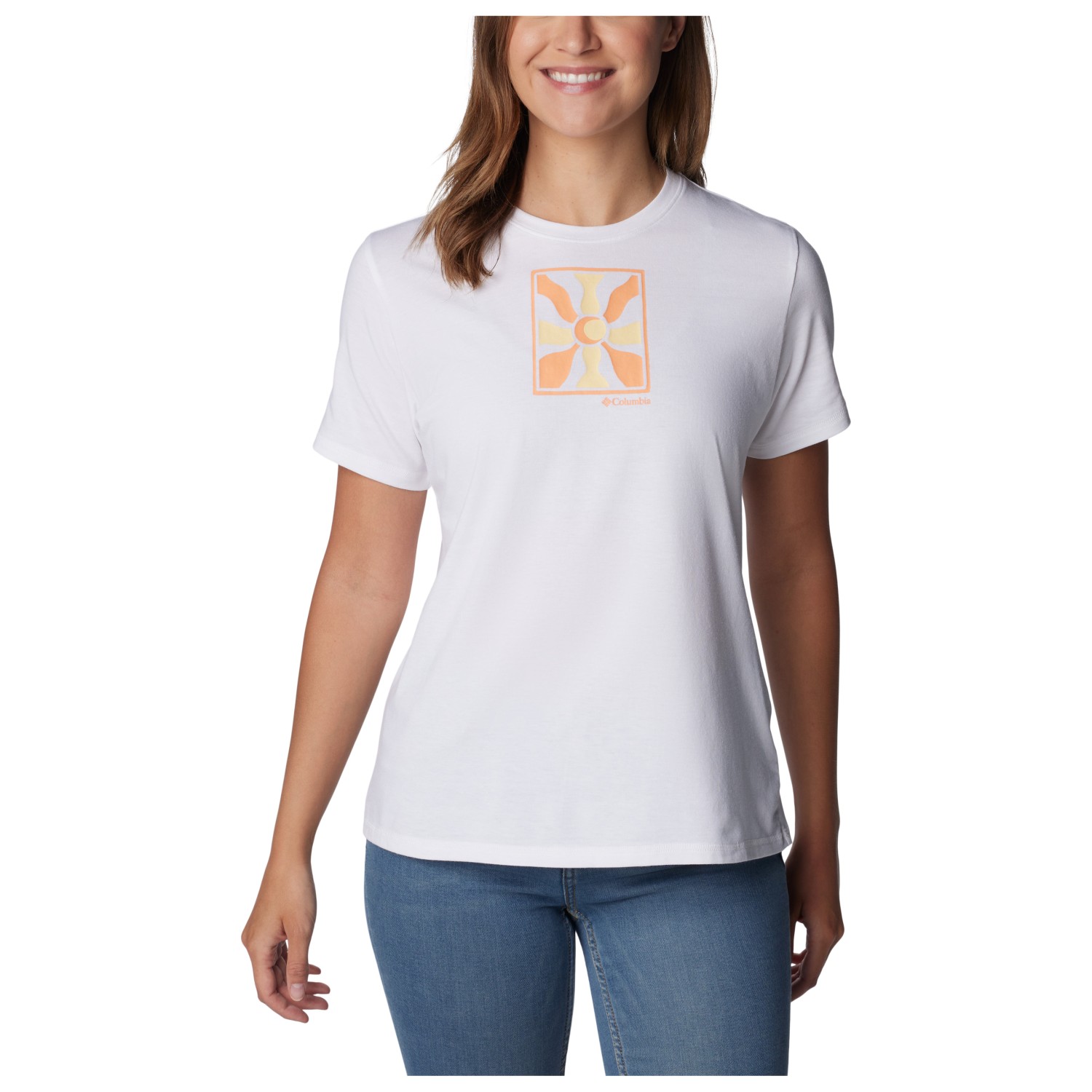 Функциональная рубашка Columbia Women's Sun Trek S/S Graphic Tee, цвет White/Epicamp поло мужское columbia sun trek polo черный
