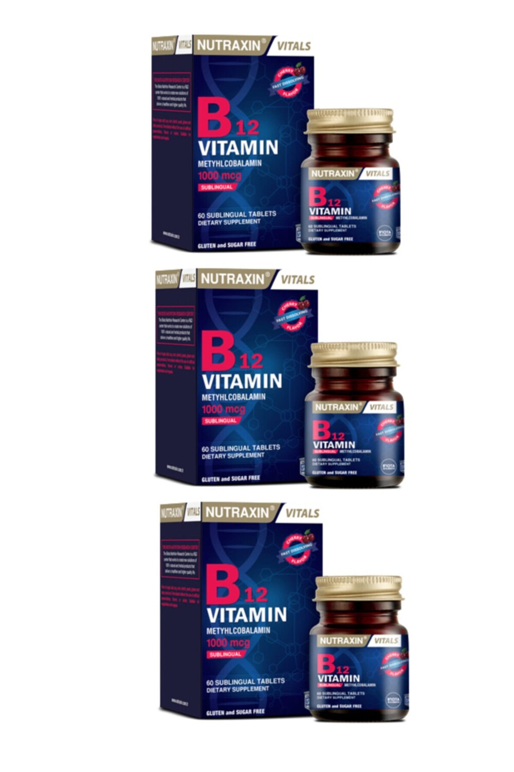 

Nutraxin Витамин B12 1000 мкг 60 сублингвальных таблеток X3 штук