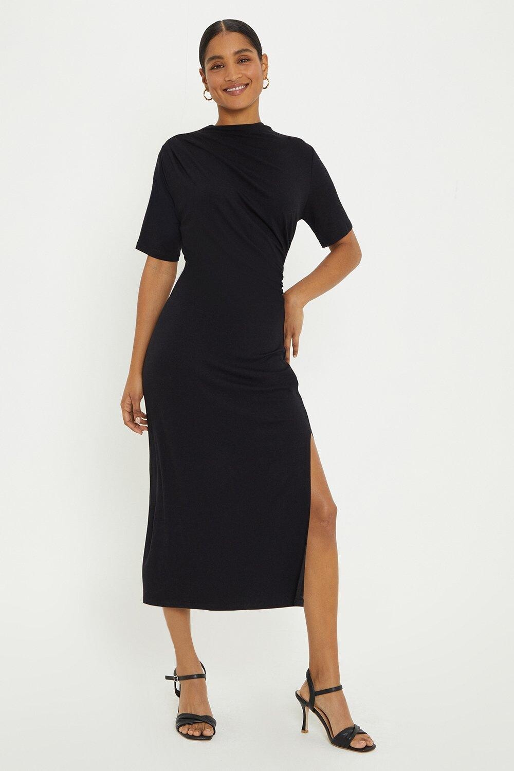 

Платье миди с короткими рукавами и рюшами Dorothy Perkins, черный