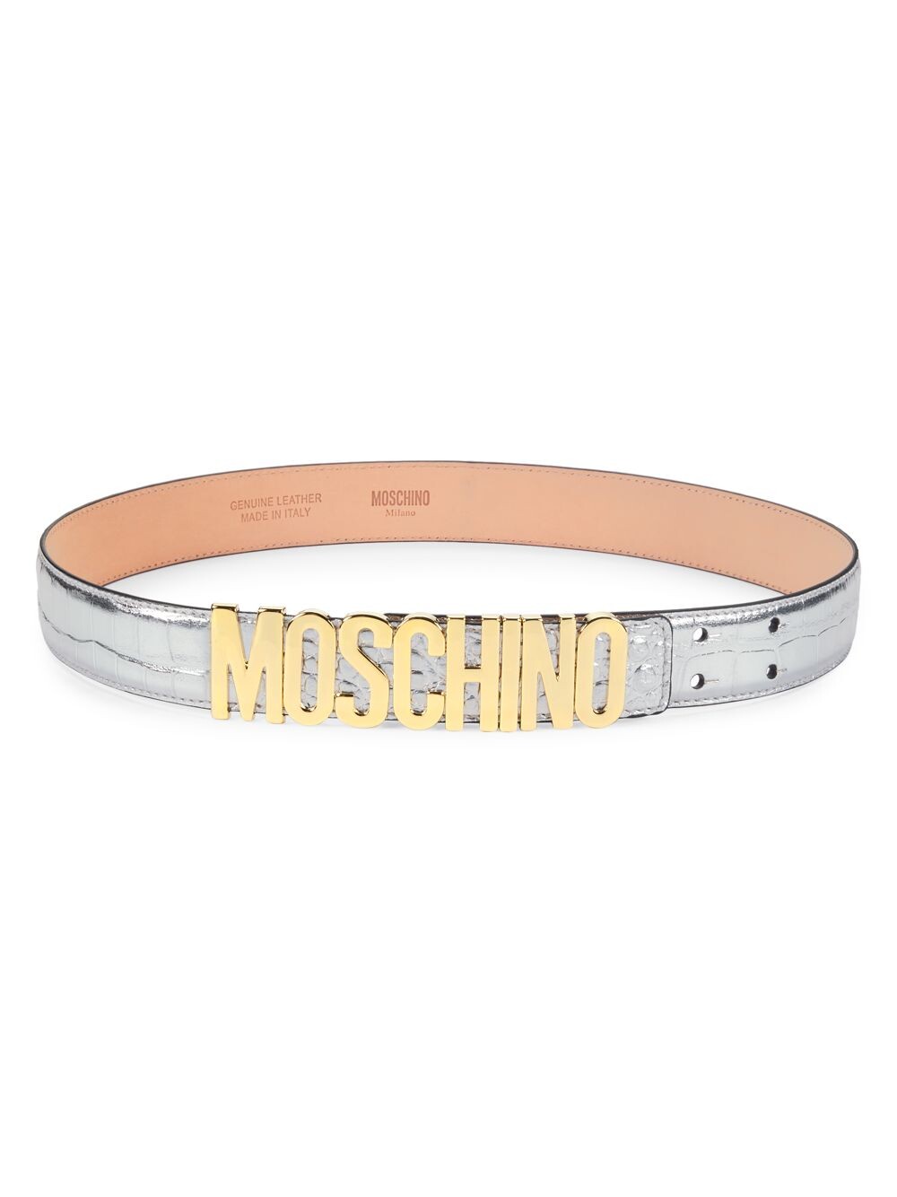 

Кожаный ремень с пряжкой-логотипом и тиснением под крокодила Moschino