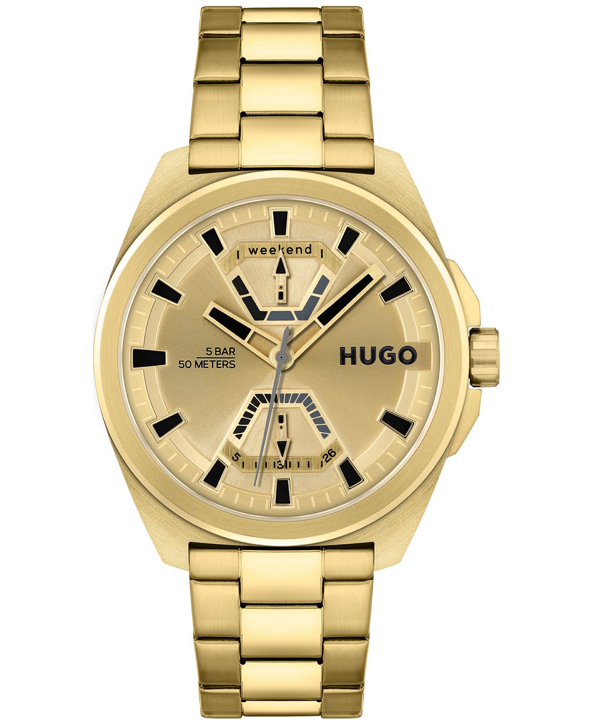 цена Мужские часы Expose из стали с позолоченным ионным покрытием, 44 мм HUGO