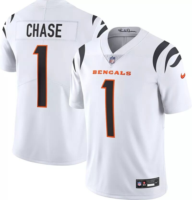 

Мужское белое джерси Nike Cincinnati Bengals Ja'Marr Chase #1 Vapor Untouchable Limited